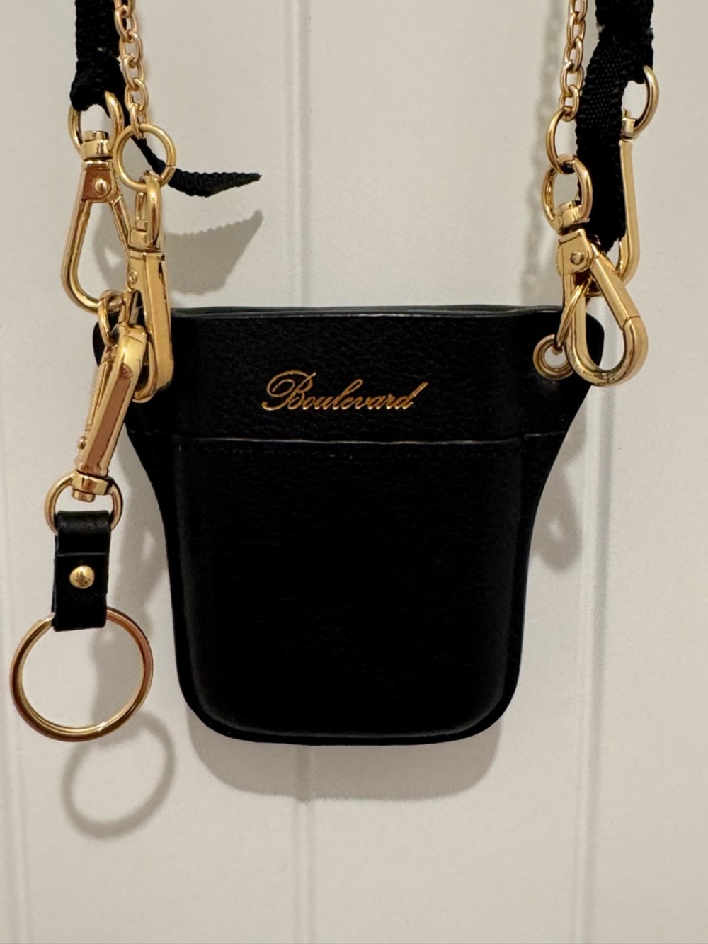 Boulevard Black Crossbody Pouch with Gold Hardware